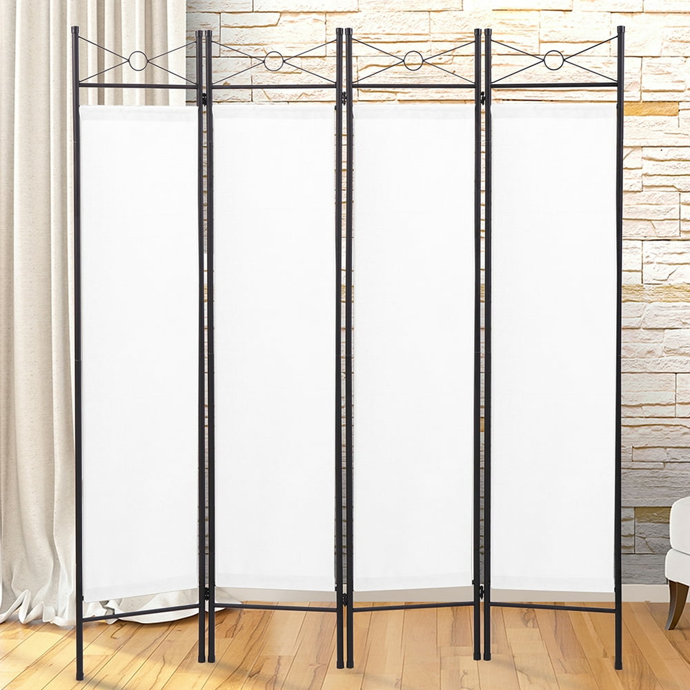 Veryke Room Divider Screen, Metal Frame 4 Panel Folding Privacy Screens for Home Office, White