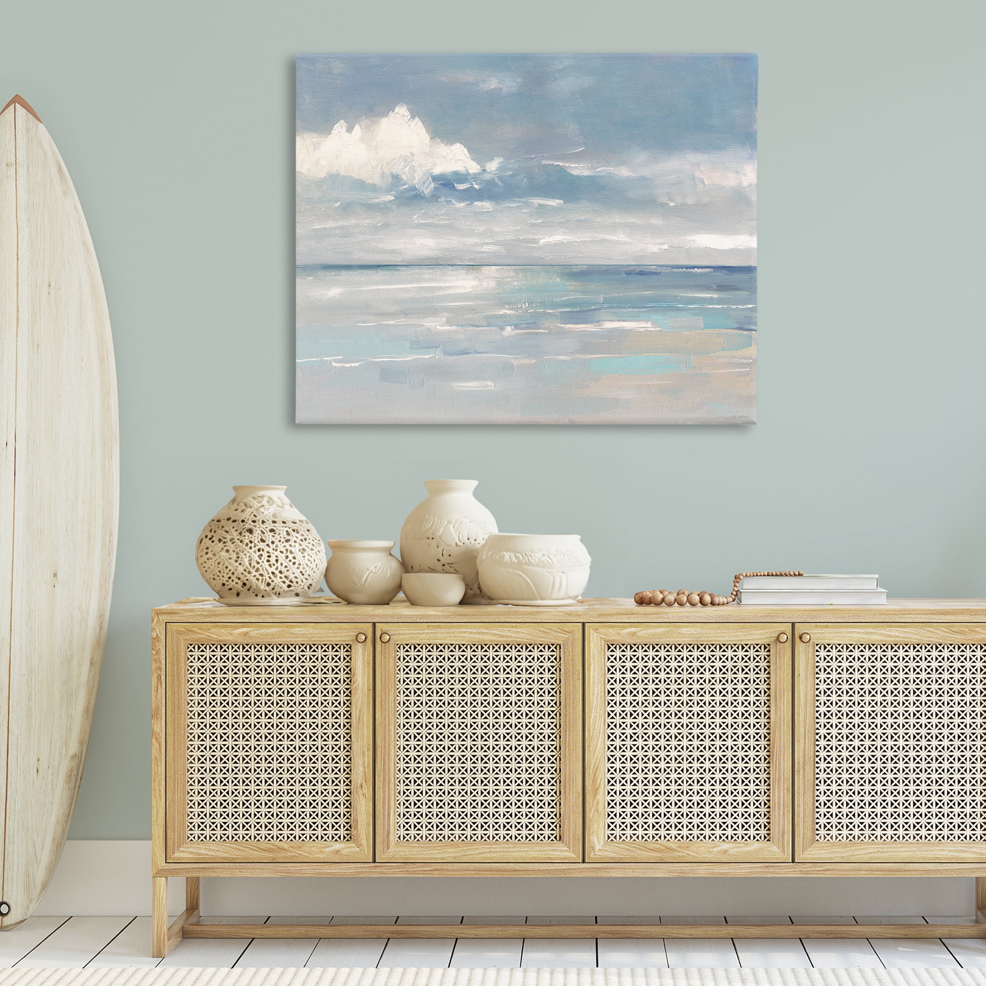 Stupell Industries Beach Clouds Reflection Landscape Painting Gallery Wrapped Canvas Art Print Wall Art, 48 x 36