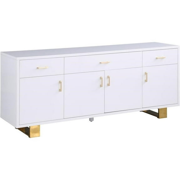 Trent Home Contemporary Sideboard/Buffet in Rich White Lacquer and Gold Finish