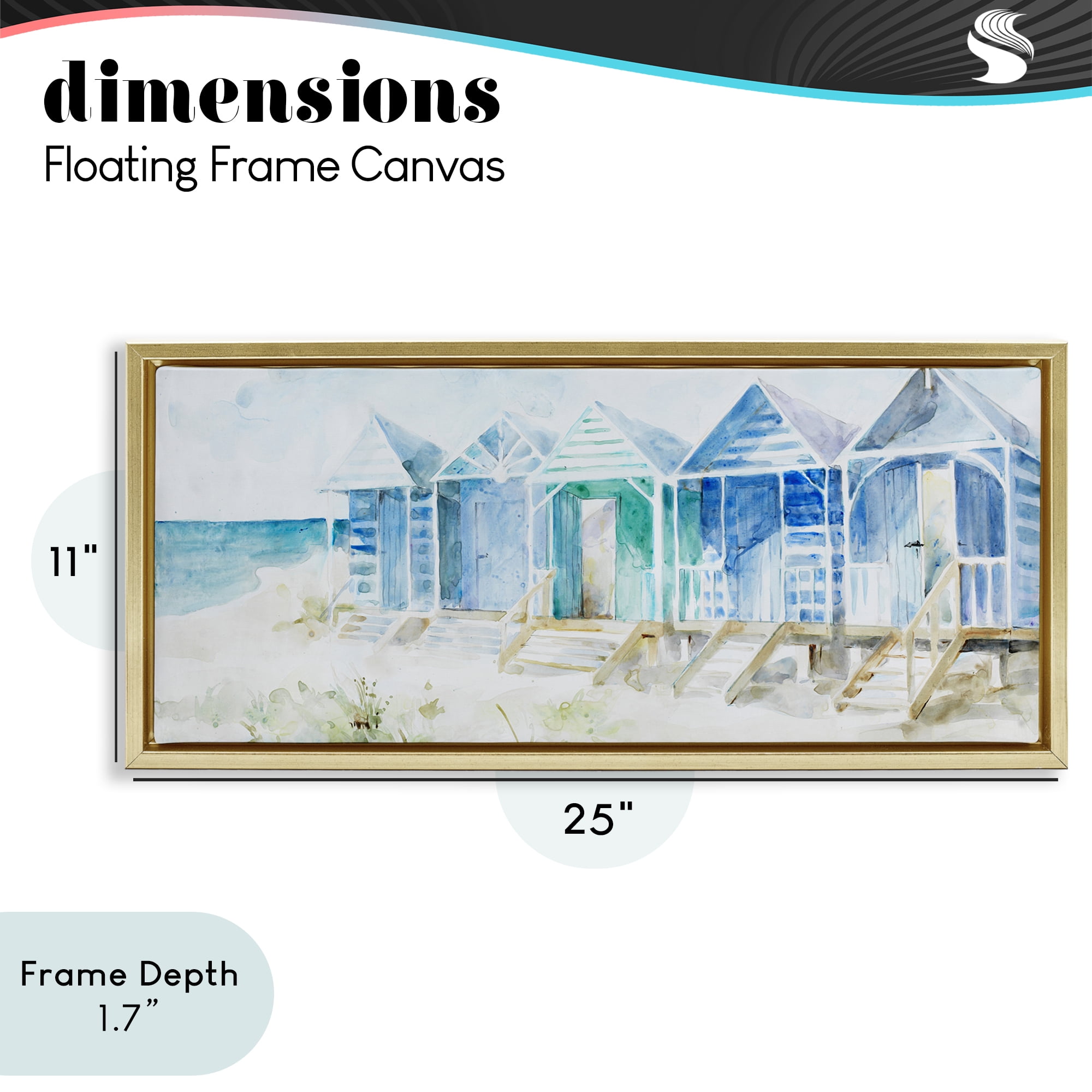 Stupell Industries Beach Cabins in a Row Gold Framed Floater Canvas Wall Art, design by Lorenzo Collective