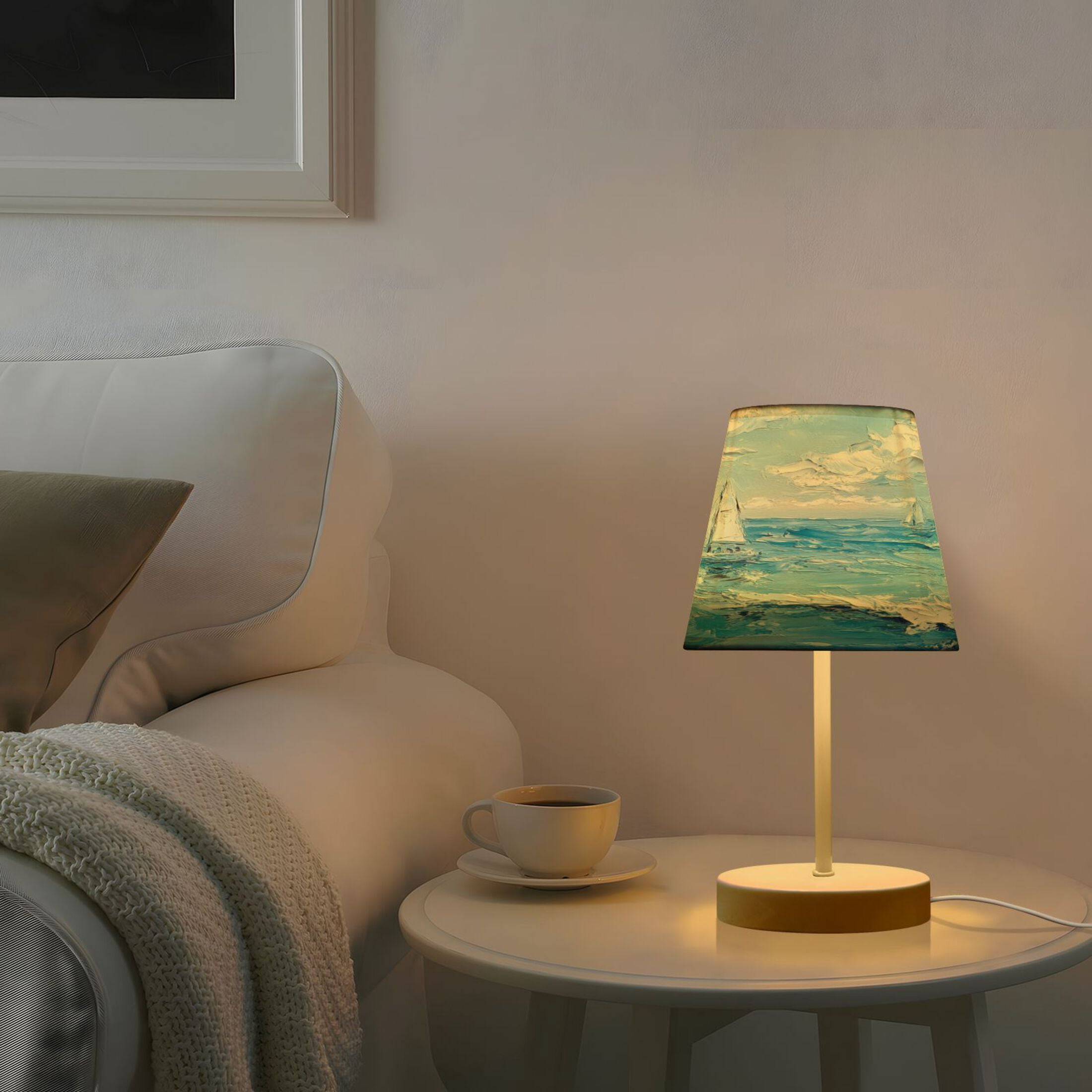 Table Lamp Medium 7.9x11.8 Inches Table Lamps Night Light Tools & Home Improvement Bedroom Lamp Guest Room Lamp Study Lamp Office Lamp Oil Painting Sea