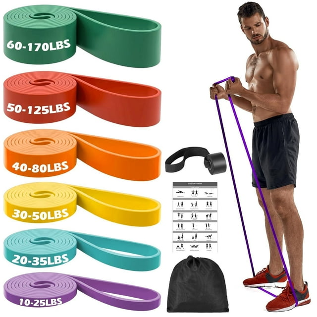 Zacro Juego de 6 Bandas de Asistencia para Dominadas, Bandas de Resistencia, Bandas de Ejercicio Resistentes, Bandas de Entrenamiento para Estiramiento Corporal, Levantamiento de Pesas y Entrenamiento