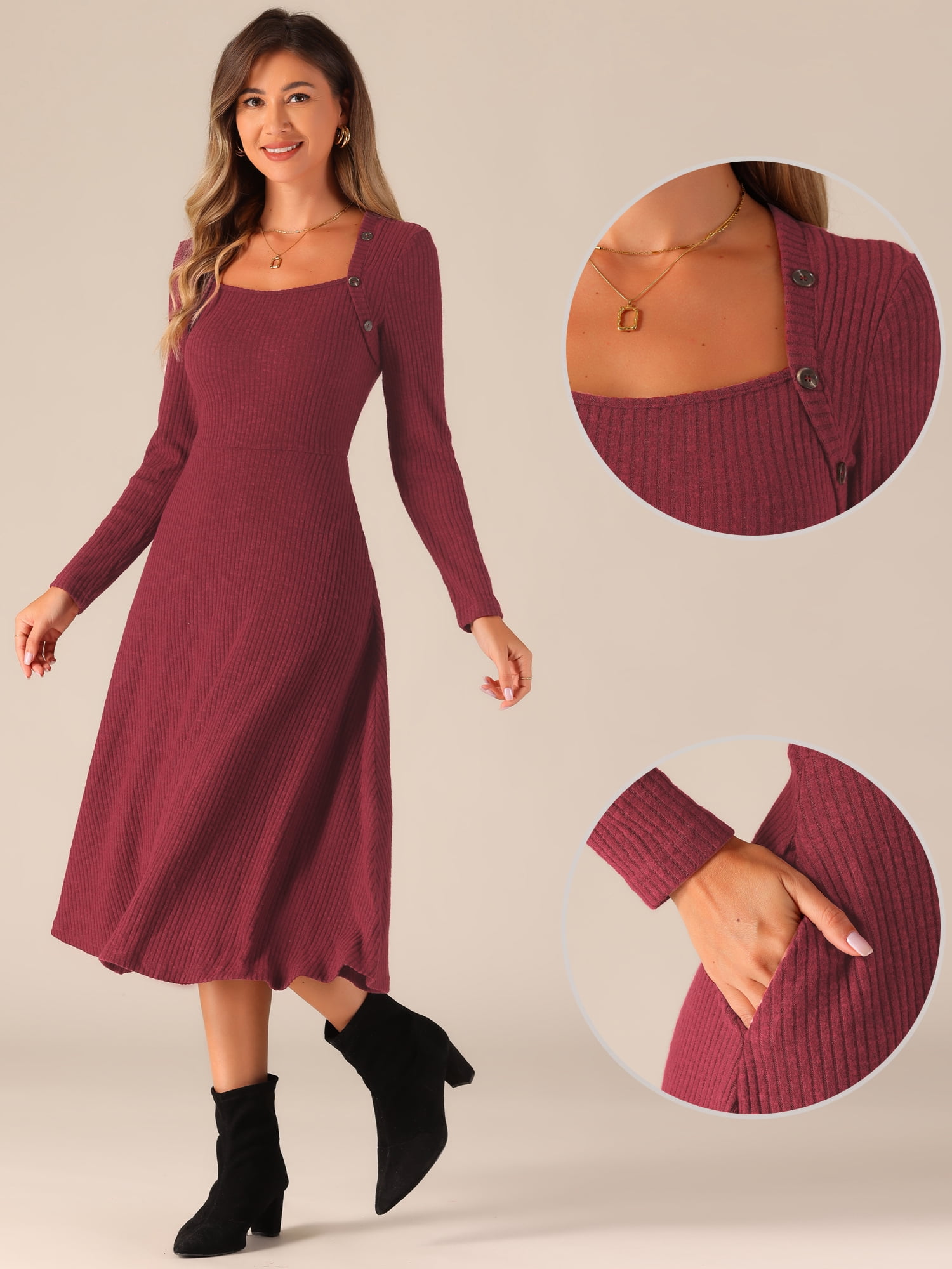 DARING DIVA Midi Pullover Knit Sweater Dress XS Burgundy
