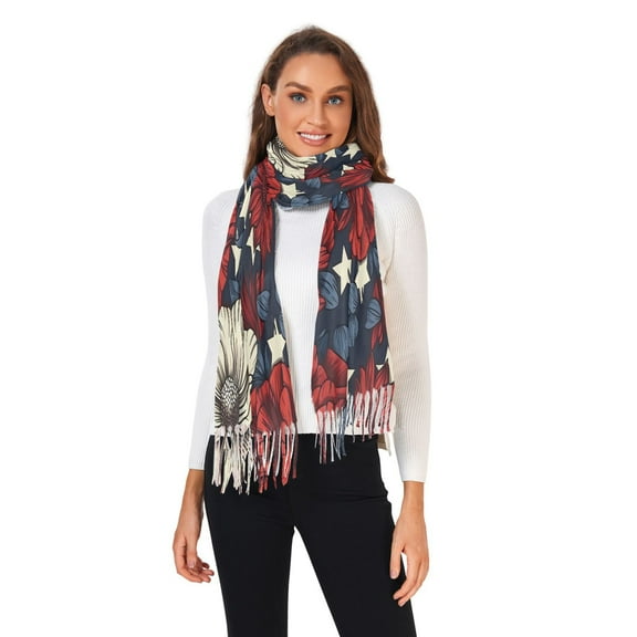 Winter Scarves for Women Usa Flag Patriotic Floral Fashion Pashmina Shawl Wraps Long Blanket Scarf for Fall Spring