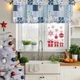 thumbnail image 6 of Blue Floral Valances for Windows, Decorative Rod Pocket Window Valance Curtains, Spring Flowers Plants Patchwork Grid Bohemia Short Curtain Drapes for Kitchen/Living Room, 2 Panels, 42" W x 12" L, 6 of 8