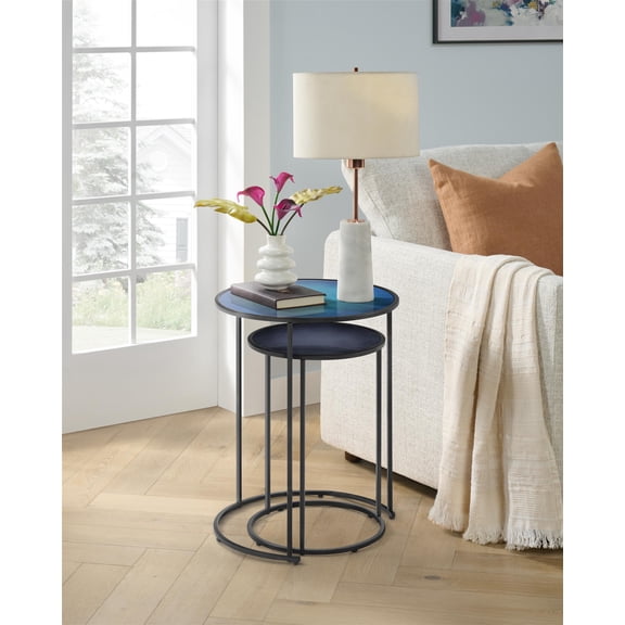 Blue Moon Glass Top Nesting Tables