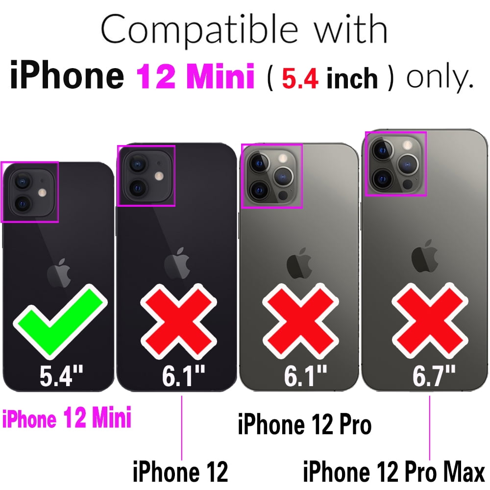 Furiet Argyle Wallet Case for iPhone 12 Mini 5.4 with Wrist Strap Shoulder Strap, Card Slot Zipper Purse Stand Checkered Cell Phone Cover for iPhone12mini 5G i 12s iPhone12 12mini Girls Deep Purple