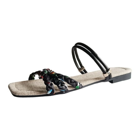 

WNVMWI Sandals Women Summer Slippers for Women Beach Women sandals Black Shoes Slippers Flip Flops Summer Casual Floral Breathable Comfortable Holiday Style Beach Flat Bottom Large Size Sanda Size 40