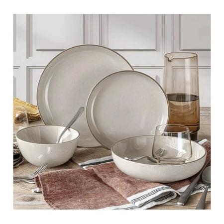 Over&Back 16 Piece Dinnerware Set, Moden Linen Ceramic Stoneware