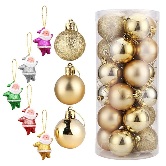 ESULOMP 24PCS Small Christmas Ball Oranments Pendant+ 6PC Santa, Shatterproof Christmas Tree Bauble Hanging Decoration Ball for Xmas Holiday Wedding Home Party Ornament Decor(1.18in)
