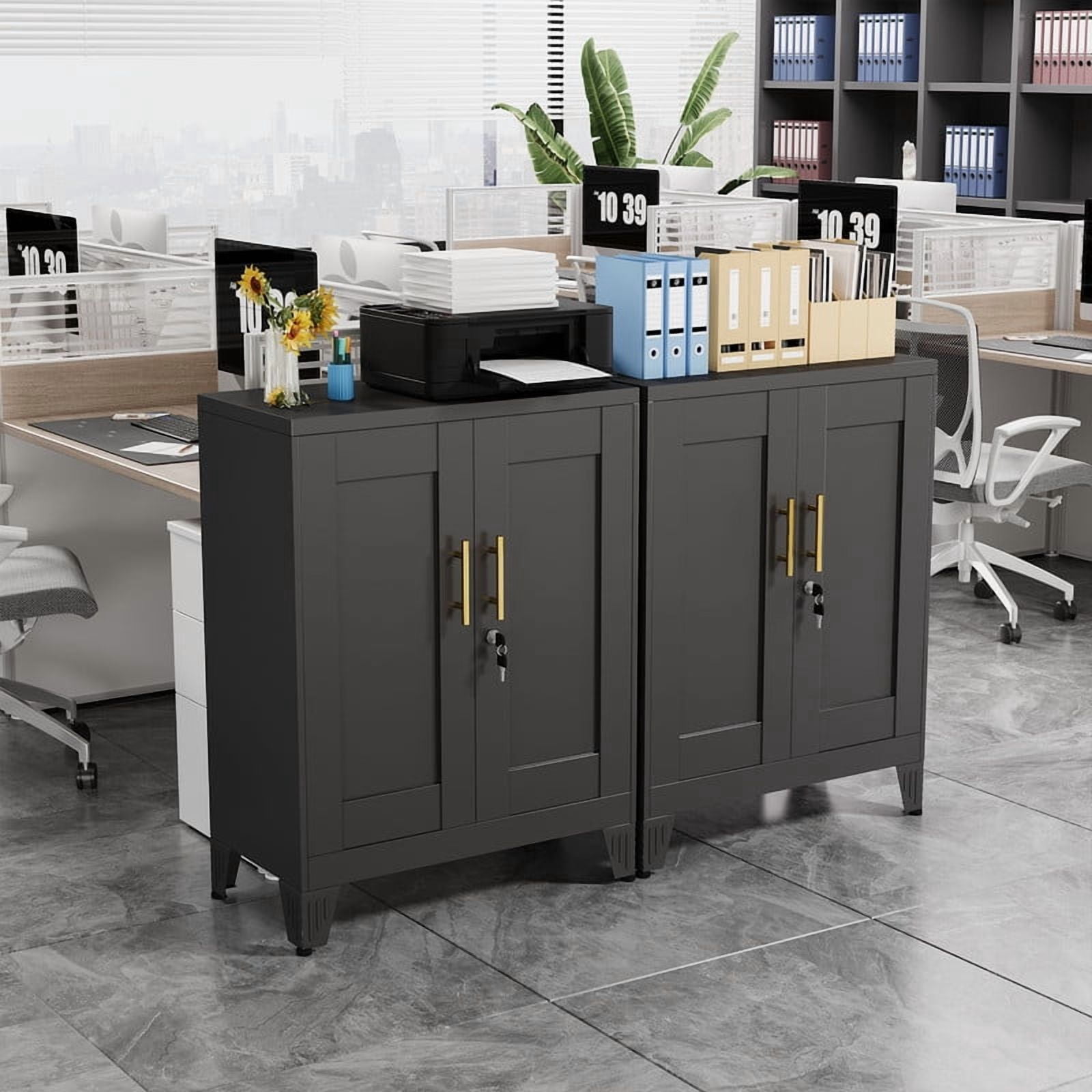 Erosoei Small Metal White Office Storage Cabinet with Shelves and Lock,Steel File Cabinet