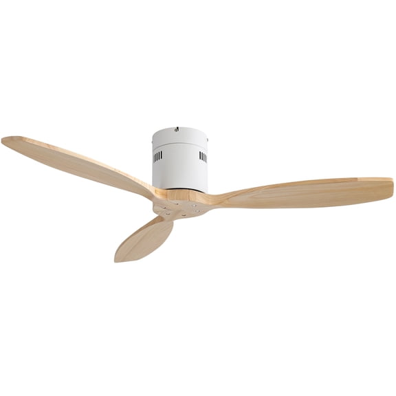 Sofucor 52-Inch Flush Mount Ceiling Fan with LED Lights and Remote Control, Modern Indoor, White Wood Blades