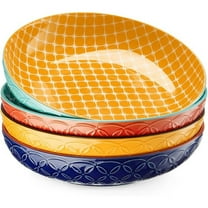 Pasta Bowls, 35 oz Large Salad Bowls, 8.5" Serving Bowls Porcelain Prep Plates Bowls Set of 4, Wide and Shallow Bowls for Kitchen, Pasta, Salad, Ideal Gift Home D r, Vibrant Color