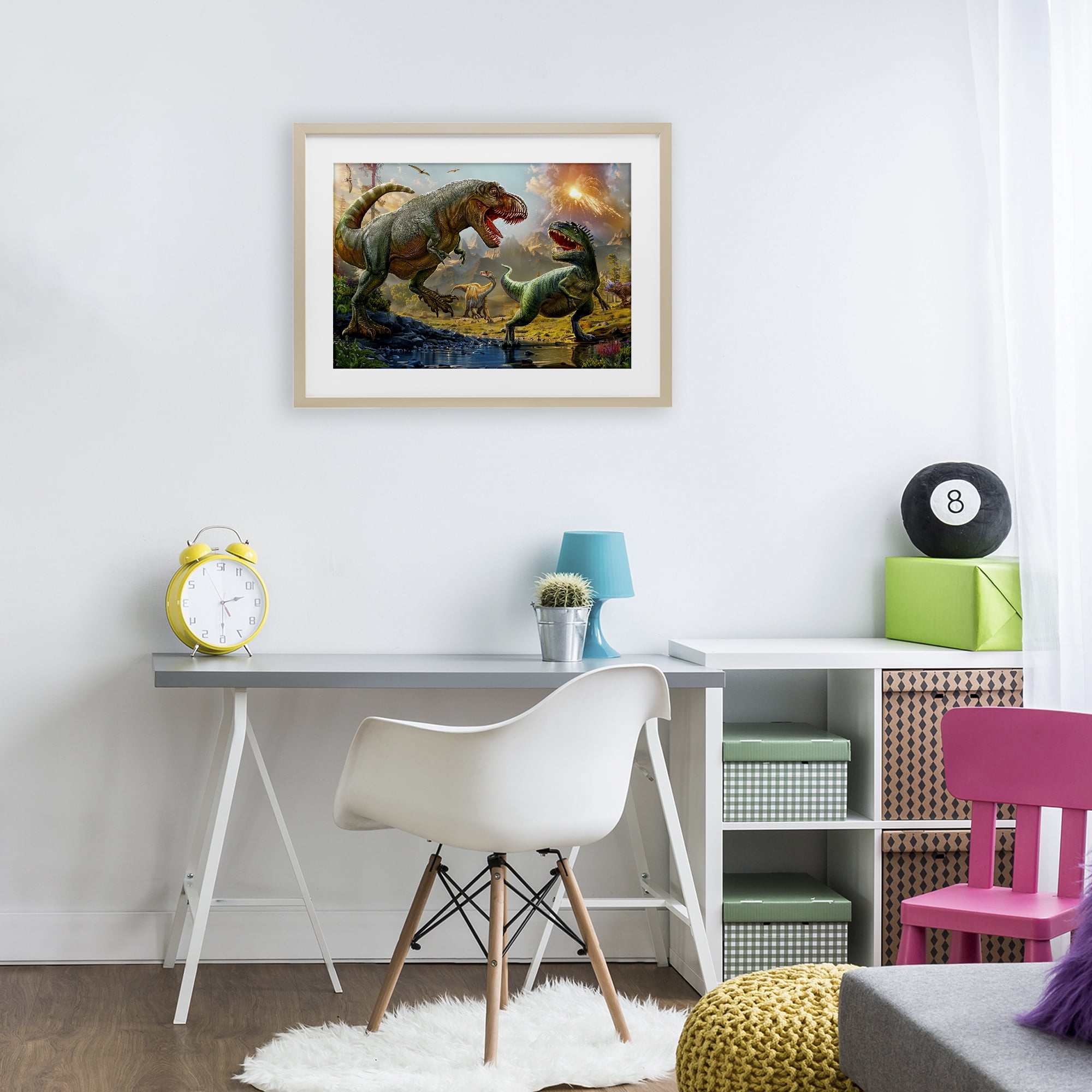 Stupell Industries T-Rex Encounter at Riverbank Birch Framed Print Under Glass, design by Henriette Chinaglia