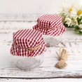 thumbnail image 2 of Efavormart 6 Pack | 6" Red/White Checkered Jam Jar Covers, Gingham Polyester Fabric Mason Jar Covers with Jute String - Scalloped Edge, 2 of 5