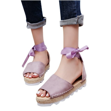

YanHoo Clearance Women s Platform Espadrilles Casual Ankle Strap Wedge Sandals Comfortable Dressy Summer Shoes