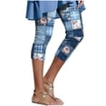 thumbnail image 2 of Yourumao Capri Leggings for Women Faux Denim Floral Capris Elastic High Waist Tights Soft Stretchy Summer Pants for Holidays, 2 of 7