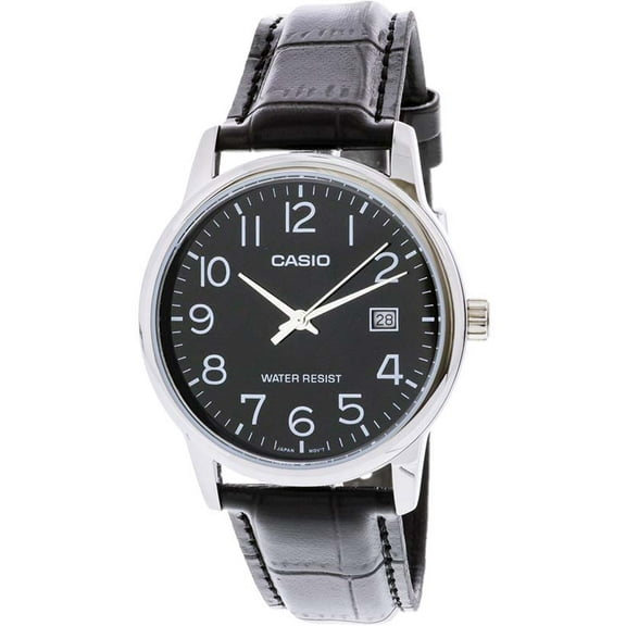 Men's MTPV002L-1B Silver Leather Japanese Quartz Fashion Watch