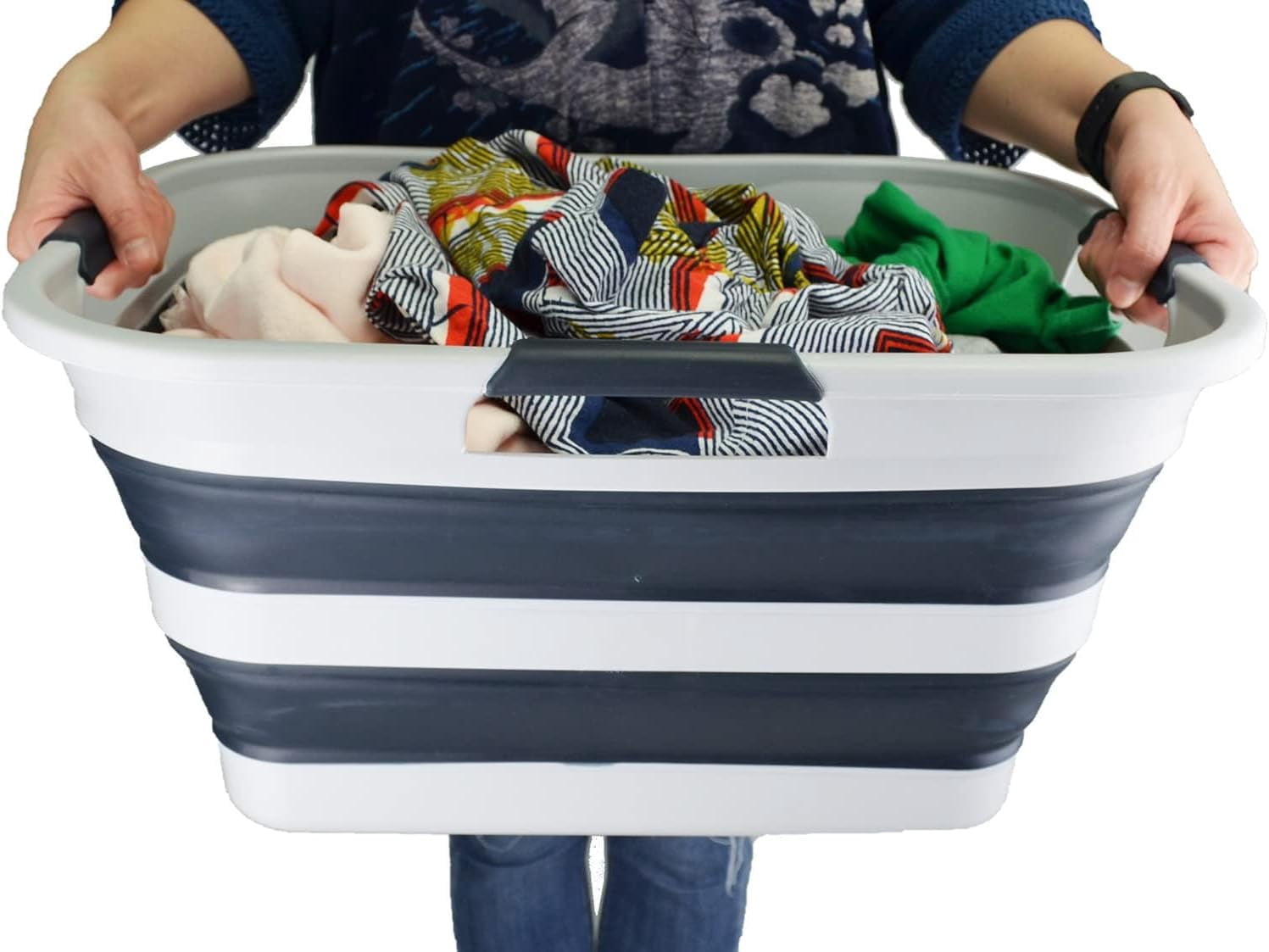 SAMMART 30L (8 gallons) Collapsible Plastic Laundry Washing Tub- Foldable Laundry Basket/Organizer-Portable Washing Tub/Container-Pop Up Saving Hamper-Water Capacity 24L(6.3 gallons)
