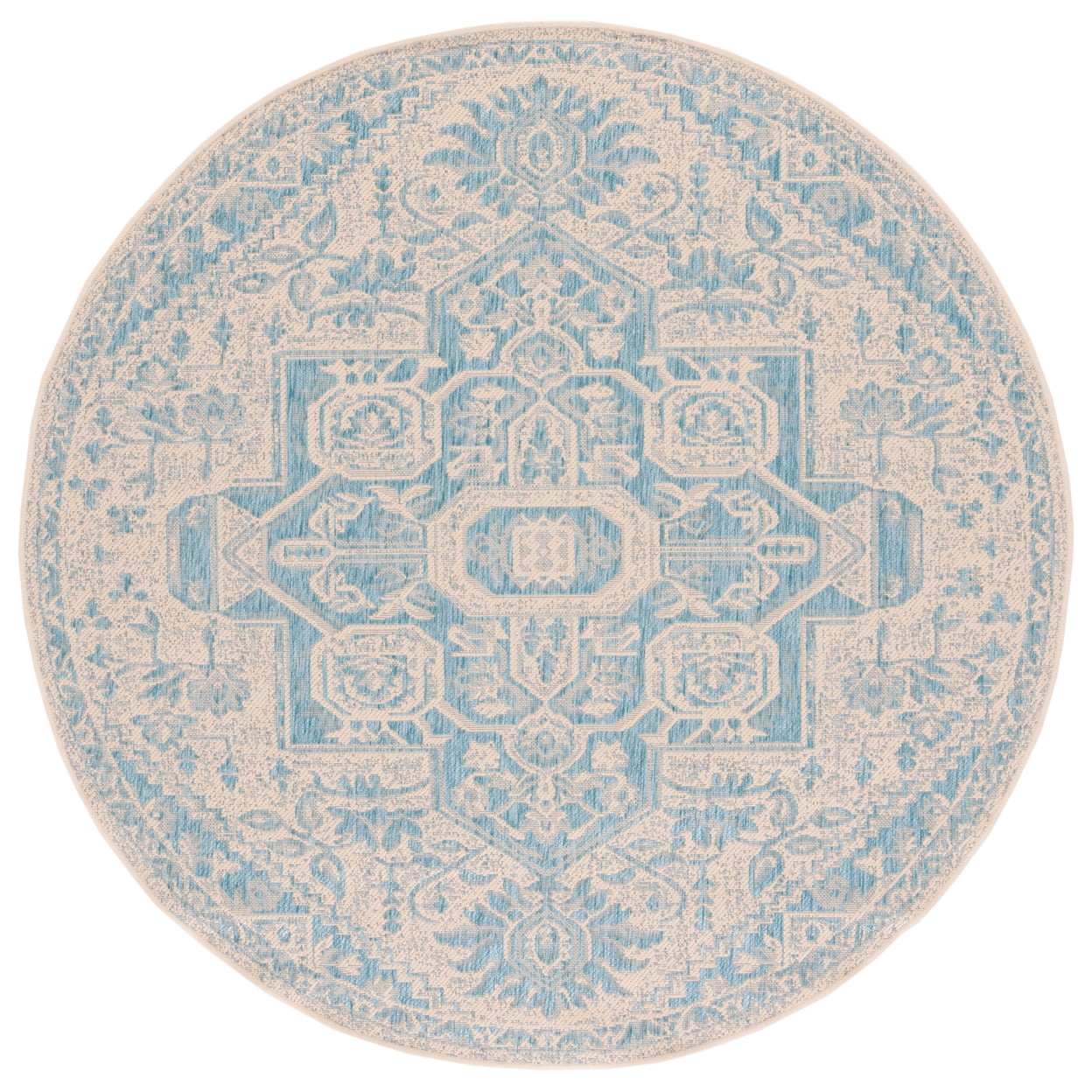 SAFAVIEH Beach House Jose Geometric Indoor/Outdoor Area Rug Aqua/Cream, 5'3" x 7'6"