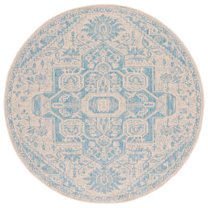 SAFAVIEH Beach House Diggory Medallion Indoor/Outdoor Area Rug, Aqua/Cream, 8' x 8' Round