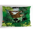 thumbnail image 1 of Sloth Pillow Sham Vibrant Exotic Rainforest with Various Plants and Sloth Hanging on a Tree Wildlife, Decorative Standard Queen Size Printed Pillowcase, 30 X 20 Inches, Green Brown, by Ambesonne, 1 of 2