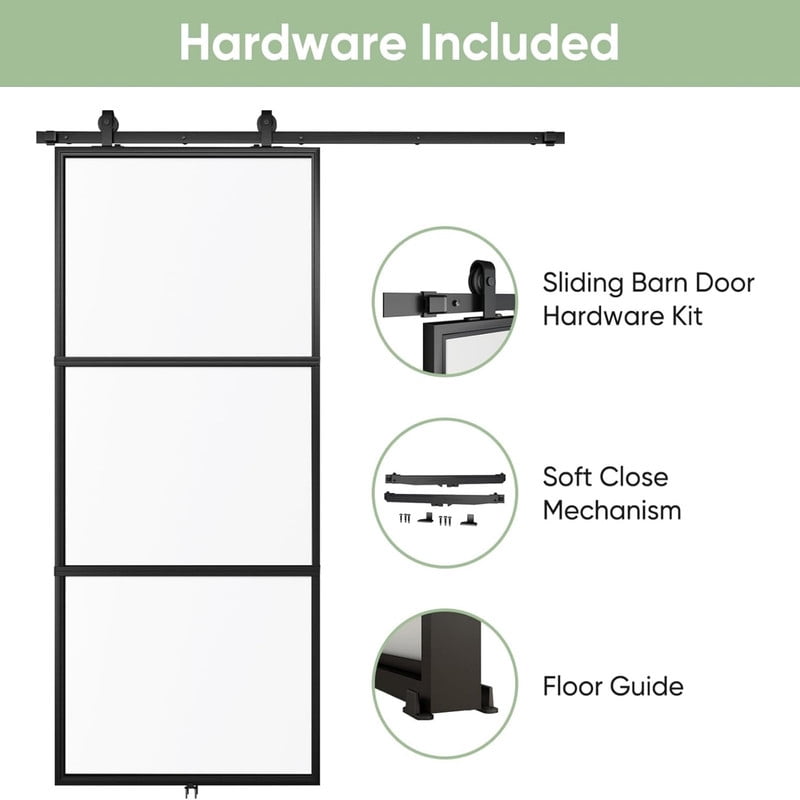 Easy4Home 36"x84" Frosted Glass Sliding Barn Door with Track and Hardware Kit