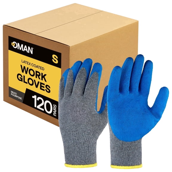 Small 120 Pairs, Blue Latex Coated, Gardening Gloves, Work Gloves, Double dipped, Textured Grip Gloves for Men/Women