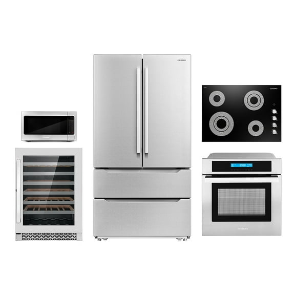 Cosmo 5 Piece Kitchen Appliance Package With 30" Electric Cooktop 30" Single Electric Wall Oven 30" Over-the-range Microwave French Door Refrigerator & 24" Built-in Fully Integrated Dishwasher