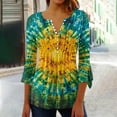 thumbnail image 2 of CYMMPU Tunic Tops 3/4 Sleeve Tie Dye Loose Fit Summer Trendy Shirts Blouses for Women Dressy Casual Button V Neck Flare Sleeve Spring Tops Pleated Dressy T-Shirts Multicolor L, 2 of 5