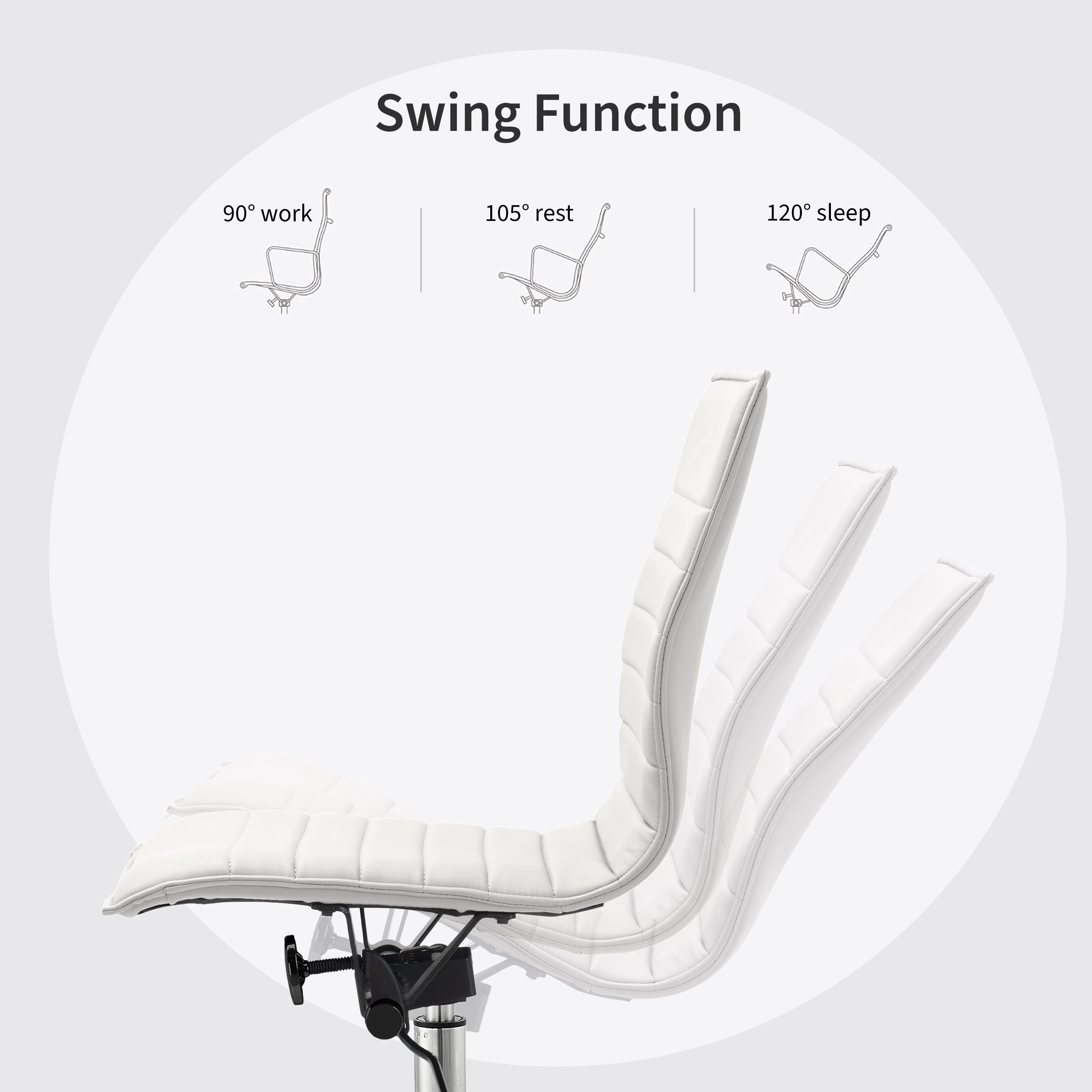 2xhome Set of 2 Mid Back Height Modern Home Office Chair, Ribbed PU Leather Seat with Swivel Tilt Adjustable Ergonomic Computer Desk Chair, White
