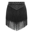 thumbnail image 2 of inlzdz Women's Dance Skirt Elastic Waistband Tiered Tassels Skirts for Latin Salsa Competition Black L, 2 of 4