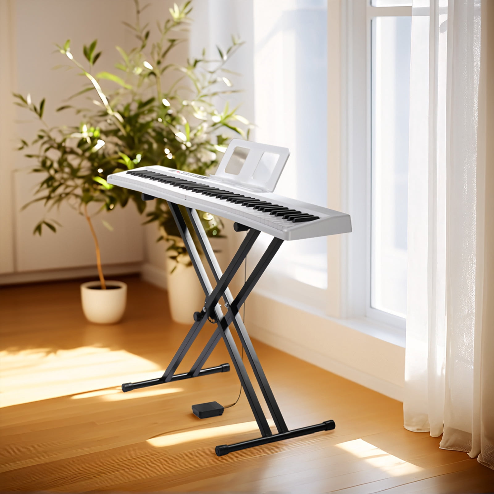 ZHICHUN White 88 Key Folding Digital Piano Semi-Weighted Keyboard with Dual-Tube X-Stand MIDI Bluetooth Handbag & Headphone