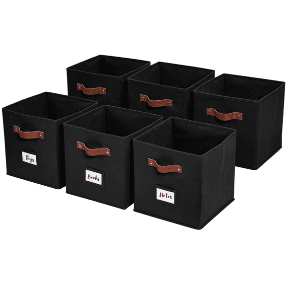 DECOMOMO Cube Storage Bins, Storage Cubes with Handles, Set of 6, Black