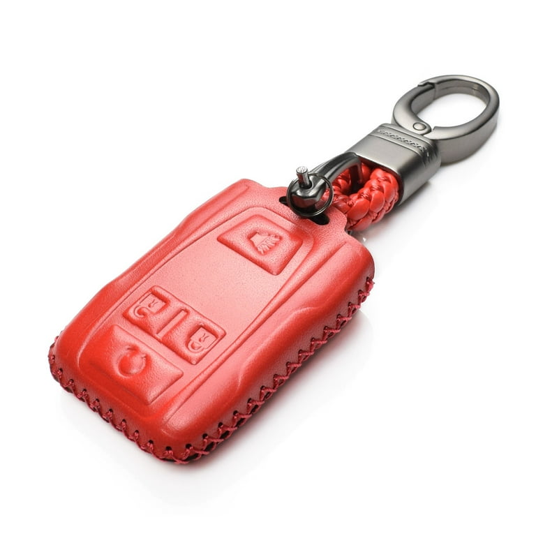 Custodia In Pelle Per Chiave Auto 5 Pulsanti - Compatibile Jaguar E Land Rover - Nero/Rosso - CoverYourKey - 2