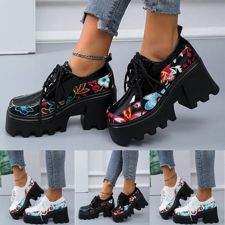 

〖Yilirongyumm〗 Black 38 Sandals Women Unpositioned Printing Sandals Thick Heel Thick Sole Retro Small Leather Shoes Flower Feature Non Positioning Printing Thick Heel Sandals