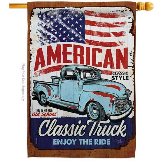 Breeze Decor H115255-BO 28 x 40 in. Classic Truck Interests Vehicle Double-Sided Decorative Vertical House Flags - Decoration Banner Garden Yard Gift
