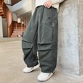 thumbnail image 4 of Qunyiney Outdoor Boys Cargo Pants Casual Gray Pants Wide Leg with Pockets Relaxed Fit Pants Size 5, 4 of 5