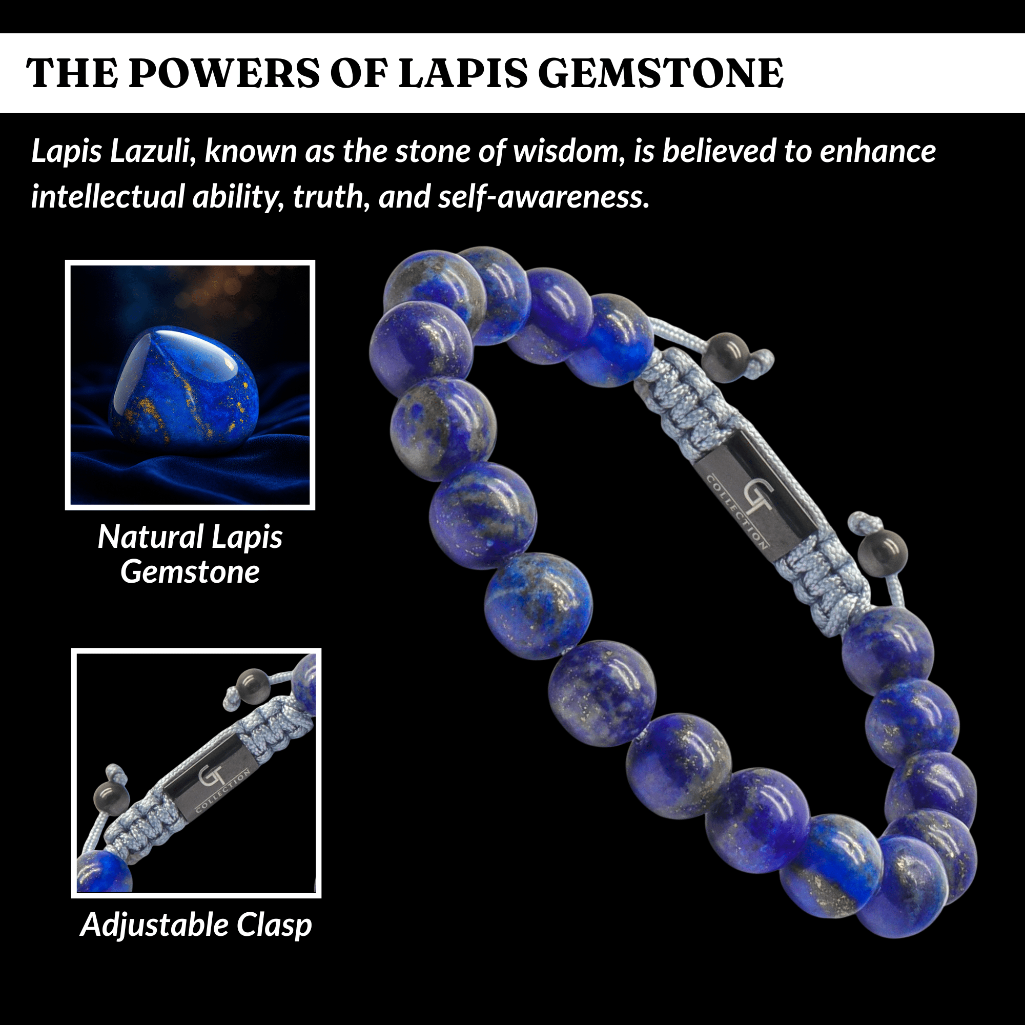 Men's LAPIS LAZULI Beaded Bracelet | Gift for Men | One Size Fits All | 100% Natural | Gemstone Adjustable Bracelet