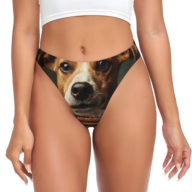 Balery Modern Cute Dog Tangas de Algodón para Mujer con Estampado – Ropa Interior Sexy, Transpirable, G-string-Medium
