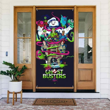 Ghostbusters Door Cover Decorated Banner Tapestry Home Decoration Holiday Party Supplies Door Banner Porch Sign Banner 72.8 x 35.4 Inch