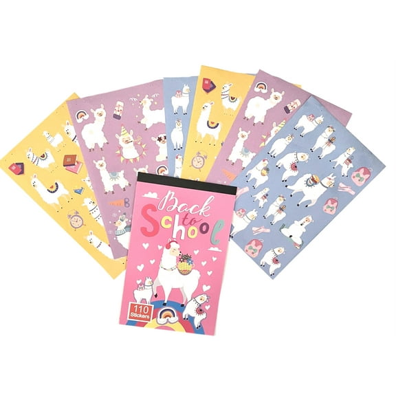 Back To School Llama Peel & Stick Stickers  - Crafts, Scrapbook, Notebook, Planners & More - 110 Count Sticker Book