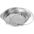 thumbnail image 3 of CIMAXIC Poêle de Service en Acier Inoxydable pour Fête avec Couvercle en Verre et Pieds en Caoutchouc, Contenant de Buffet pour Aliments, Poêle Alimentaire en Acier Inoxydable, Plateau de Service en Métal pour Fête et Restaurant, 13.78"X12.2"X2.05 Pouces, 3 of 4
