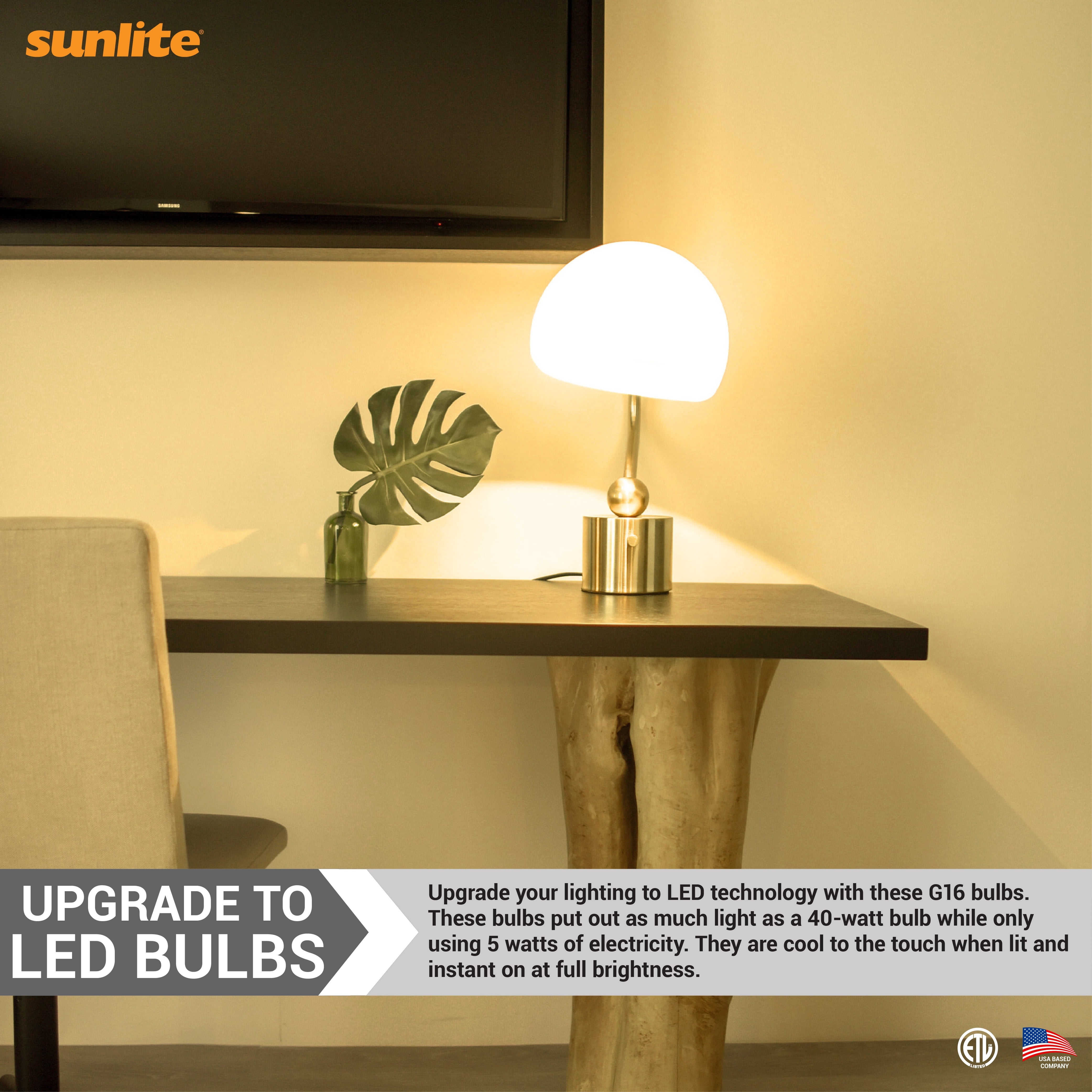Sunlite G16 LED Dimmable Light Bulbs,5W (40W Eq.),350 lmns,E26 Base,3000K Warm White,Frost,6-Pack