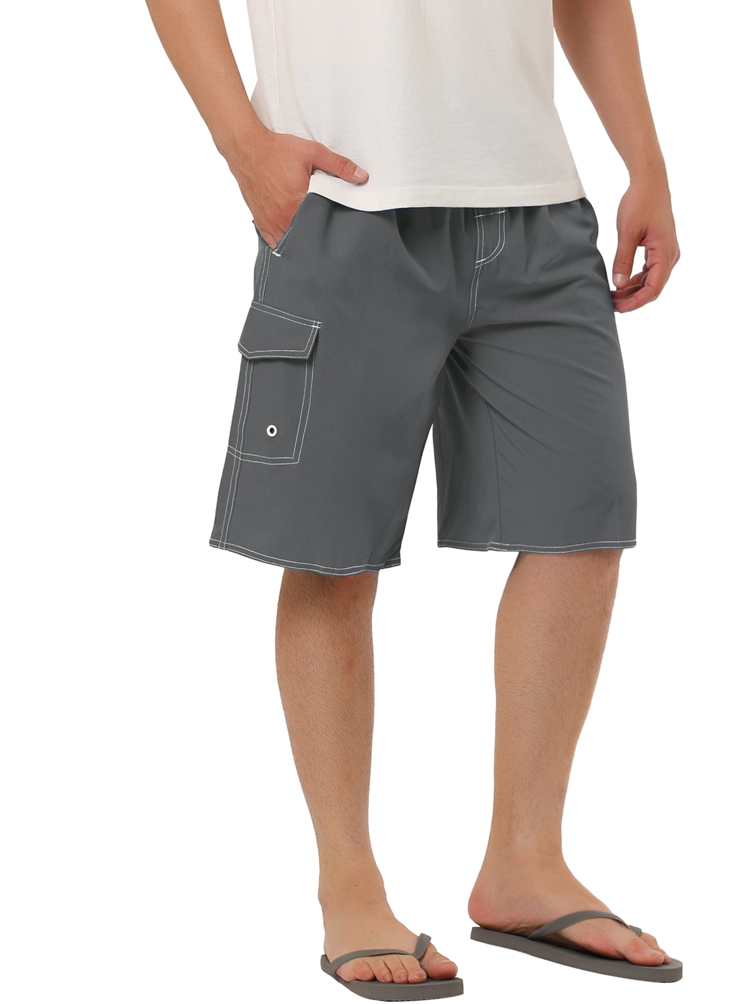 Unique Bargains Men's Summer Casual Drawstring Elastic Waist Solid Beach Board Shorts Gray 36