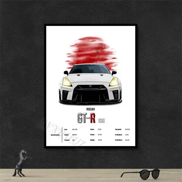 GTR-pintura en lienzo de diseño moderno para decoración del hogar, carteles impresos de coches famosos de coches deportivos de lujo, arte de sala de estar, imágenes de decoración de pared, regalos