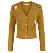 Belle Poque Cropped Cardigan for Women Long Sleeve V-Neck Hollowed-out Textured Button-up Sweaters