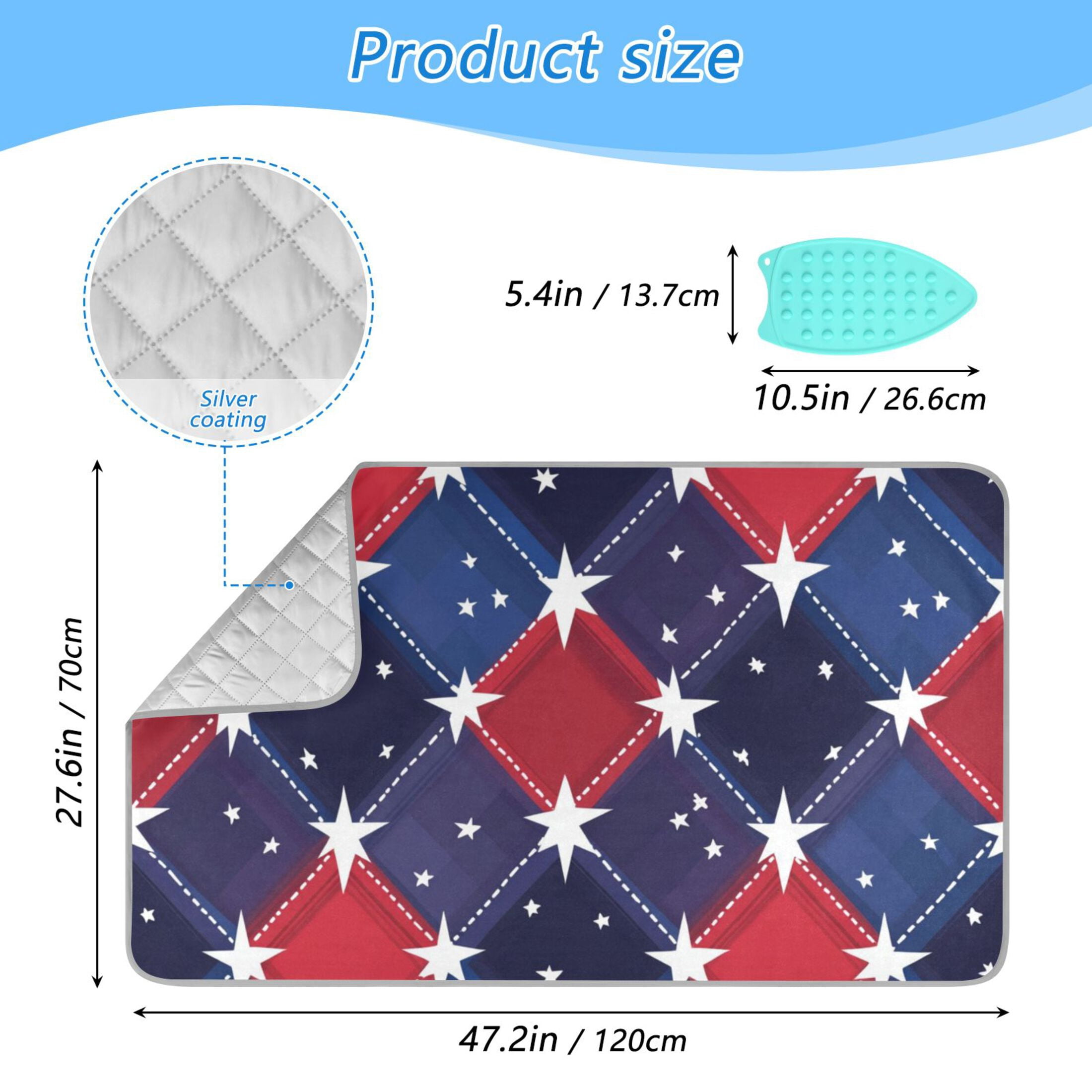 Red and Blue Plaids Stars Ironing Mat Blanket Portable Travel Ironing Pad Heat Resistant Pad 47.2" x 27.6”