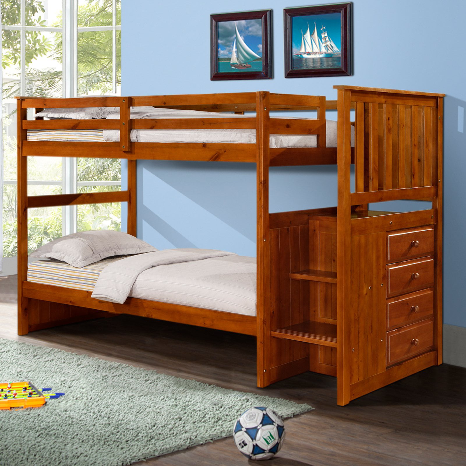 Donco Twin Over Mission Stairway, Woodcrest Bunk Beds With Stairs