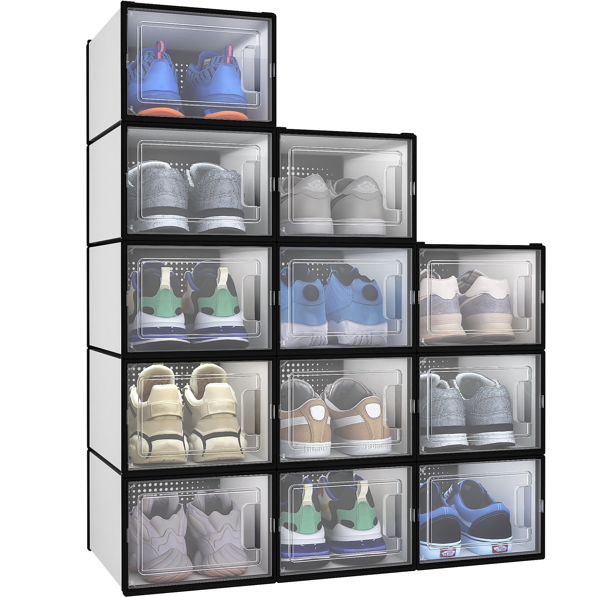 12pcs Foldable Shoe Box Clear Storage Case Sneaker Container Organizer Stackable 